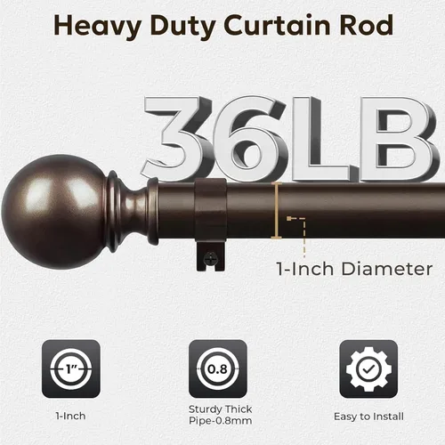 Vista 4 de Zeerobee - Barras de cortina ajustables de 1 pulgada, 32-48 pulgadas, bronce antiguo Heavy Duty Curtain Rods for Windows, Modern Drapery Rod for