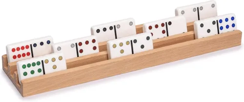 Vista 3 de Yellow Mountain Imports Juego de 4 bastidores de dominó de madera de haya (10 pulgadas) - Juego de 4 soportes de dominó para tren mexicano, pata