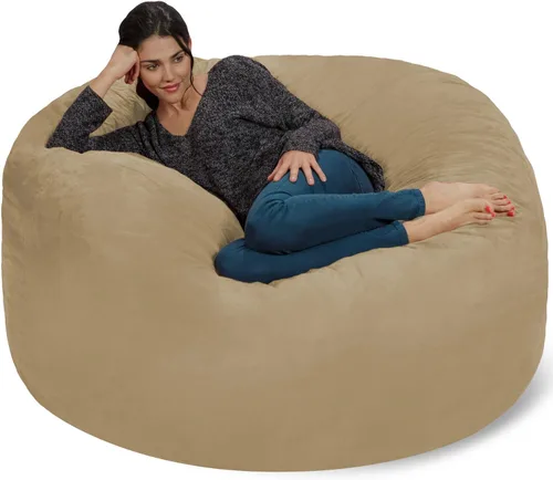 Vista 6 de Silla Chill Sack Bean Bag: muebles de espuma de memoria gigante y una tumbona grande. Gran sofá con gran cubierta de gamuza suave resistente al