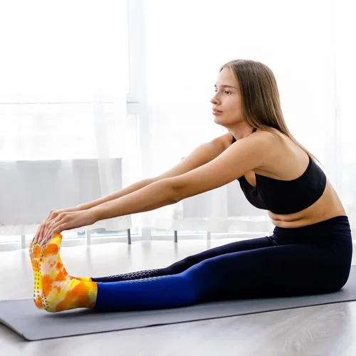 Vista 3 de Handepo 3 pares de calcetines de yoga para pilates con empuñaduras, calcetines de yoga de teñido anudado, calcetines atléticos acolchados