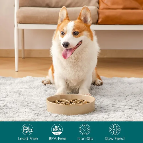 Vista 3 de vancasso Cuencos de alimentación lenta de cerámica para perros, cuencos de comida para perros con rompecabezas con laberinto floral, plato de comida