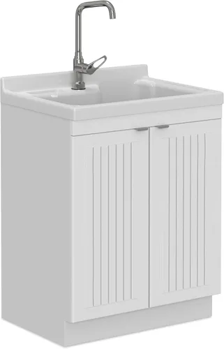 Vista 14 de SIMPLIHOME - Lavabo y armario de lavandería Murphy de 24 pulgadas de ancho en blanco puro