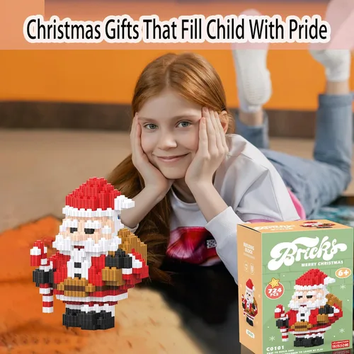 Vista 5 de Bloques apilables de Navidad compatibles con Lego, Navidad, Papá Noel, juego de microbloques de construcción, caja de regalo de Año Nuevo, regalos