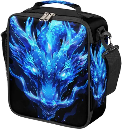 Vista 25 de Pardick Divertida bolsa de almuerzo aislada con calavera de fuego para adolescentes y niños, lonchera portátil reutilizable con correa