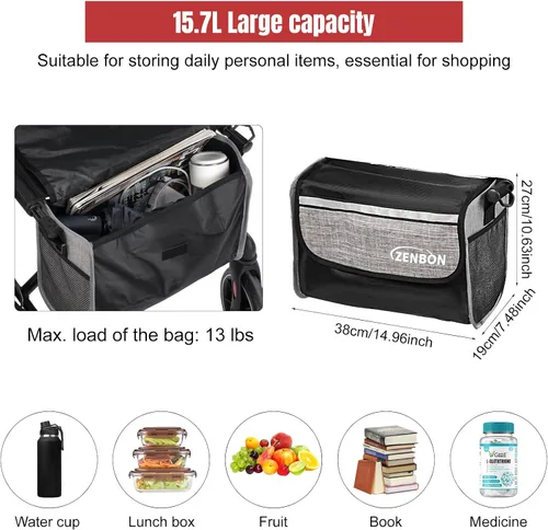 Vista 6 de Andador con ruedas para personas mayores/adultos plegable en dos direcciones con asiento de 330 libras de capacidad, 4 ruedas grandes de 8 pulgadas