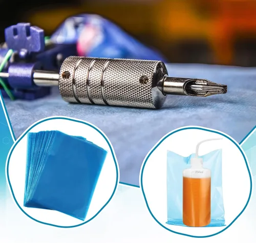 Vista 6 de Harloon 500 bolsas desechables para botellas de tatuaje, bolsas de plástico desechables de 6 x 8 pulgadas para suministros de limpieza (azul) 6 x