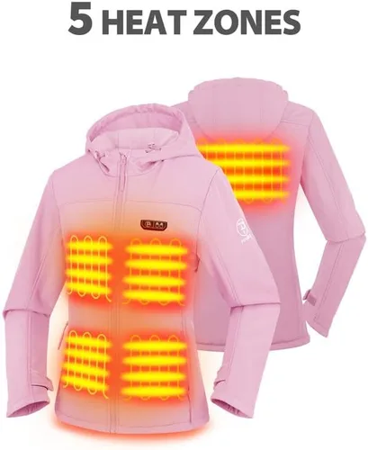 Vista 2 de PTAHDUS Chaqueta térmica para mujer con batería de 7,4 V, con bolsillo calentador de manos