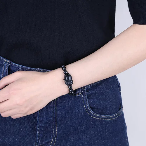 Vista 2 de COAI Pulsera de zorro de piedra de obsidiana dorada para hombre y mujer
