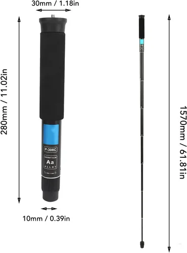 Vista 7 de Monopod de cámara de 62 pulgadas, monopie resistente de 8 secciones, poste de senderismo de aluminio para fotografía con tornillo de conversión