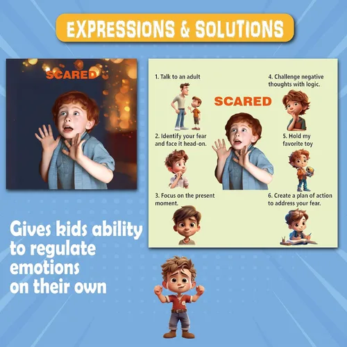 Vista 3 de 20 emociones típicas estados de ánimo y 36 escenarios escolares familiares, habilidades de afrontamiento, inteligencia emocional, colorido, gráfico