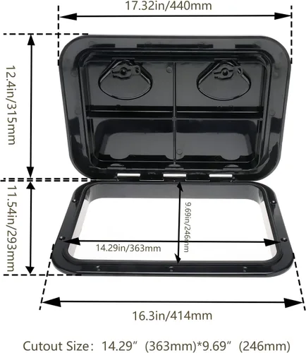 Vista 2 de Amarine Made Marine Deck Hatch Boat Deck Hatch Access Hatch & Lid 12-3/8" X 17-1/4" - White - 315mmx440mm