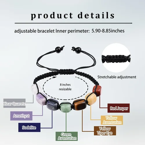 Vista 2 de Pulseras de 7 chakras, piedras naturales, piedras preciosas curativas, pulseras de cristales curativos para mujeres y hombres, pulseras de joyería