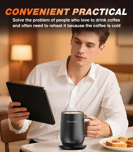 Vista 6 de Kepwam Taza de café autocalentable T2, taza de café con calefacción inteligente de 16 onzas, duración de la batería de 150 minutos, calentador