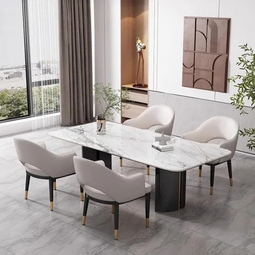 Vista 6 de Sillas de comedor, sillas de comedor modernas de mediados de siglo, tapizadas de piel sintética con patas de metal, sillas para comedor (beige)