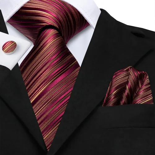 Vista 123 de Hi-Tie Corbatas de seda para hombre, diseño de cachemira a rayas, con bolsillo, gemelos cuadrados, conjunto formal de negocios