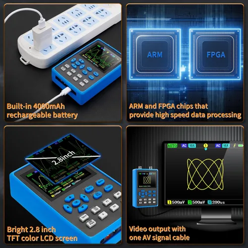 Vista 4 de DSO2512G Kit de osciloscopio digital de mano LCD - 2 canales 2.8 "TFT Mini Osciloscopio automotriz Ancho de banda 120Mhz Osciloscopios digitales