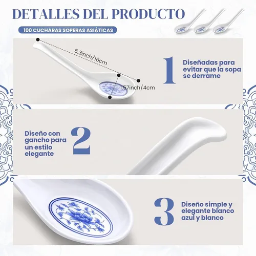 Vista 2 de Hushee 100 cucharas de sopa asiática china, cucharas de sopa de melamina grandes a granel, cucharas de ramen reutilizables japonesas, cuchara