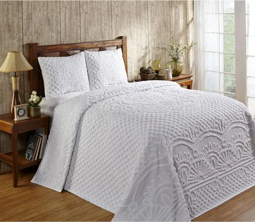 Vista 18 de Better Trends - Colchas de chenilla tamaño individual, gris carbón 100% algodón chenilla con diseño de medallón acolchado, cubierta de cama suave