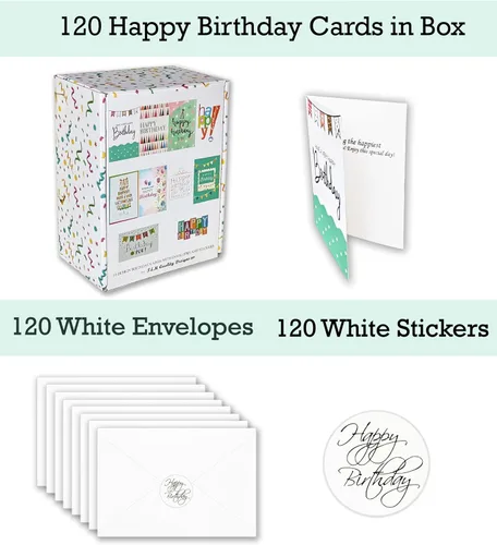 Vista 8 de 120 tarjetas de feliz cumpleaños para oficina, negocios y uso personal con mensaje genérico corto en el interior, notas de felicitación surtidas a