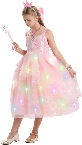Vista 4 de SZ-TONDA Vestido de Bruja Rosa Iluminado para Niñas - Ropa de Cosplay para Fiesta de Halloween Infantil