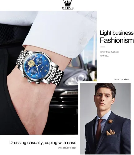 Vista 3 de Relojes clásicos de acero inoxidable para hombre, cronógrafo de cuarzo, luminoso, hueco Tourbillon, reloj de vestir casual de negocios para hombres