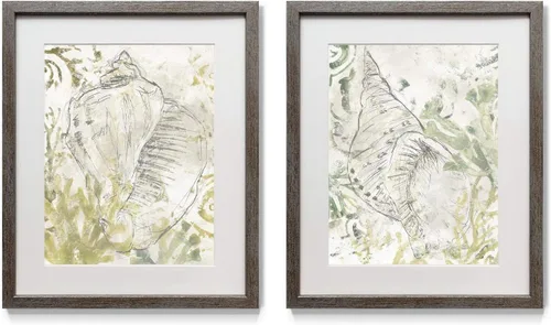 Vista 17 de Renditions Gallery Antique Coral in Navy (1) 2 Piece Framed Artwork Set, Underwater Ocean Themed Pair, Blue, Modern Distressed Silver Frame, White