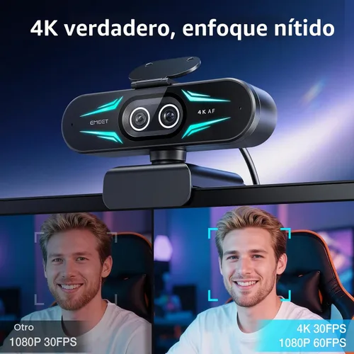 Vista 2 de EMEET C60E Cámara web de 4K de doble cámara para transmisión, cámaras de gran angular y telefoto, zoom híbrido máximo de 11X