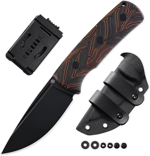 Vista 6 de Petrified fish PFP01F Beluga Cuchillo de hoja fija, hoja de satén N690 de 3.62 pulgadas, cuchillo de hoja fija G10/Micarta de 5.85 onzas para Negro