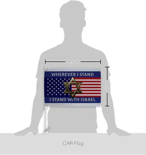 Vista 2 de I Stand with Israel Decoraciones Bandera de Israeli para Carros para Ventana de Coches Clip de Soporte Automático Pequeño Cartel de 12 x 18