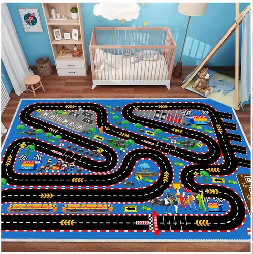 Vista 8 de Alfombra de coche para niños para autos de juguete, alfombra de pista de carreras, alfombra de carretera para sala de juegos, aula, habitación