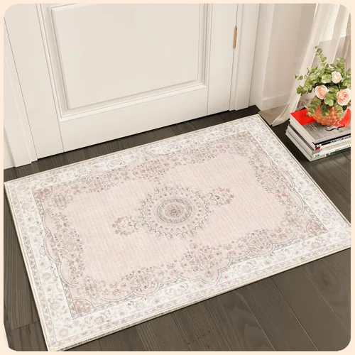 Vista 116 de Istana Alfombra larga antideslizante de 2.5 x 8 para el hogar, para pasillo y cocina, lavable, sedosa y suave al tacto, elegante, color azul y marfil