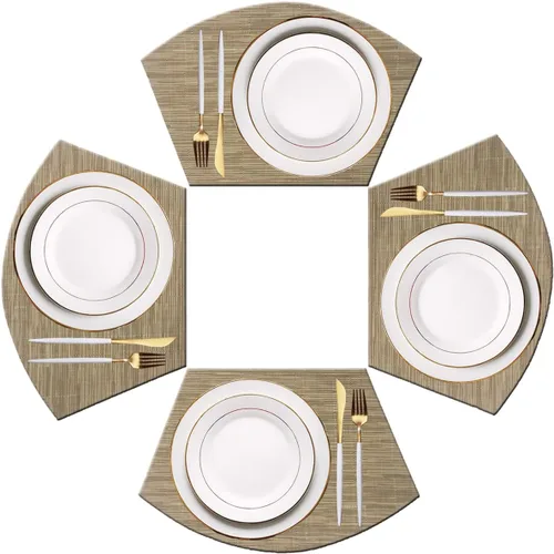 Vista 16 de PIGCHCY Juego de 4 manteles individuales en forma de cuña para mesa de comedor, tejido cruzado, lavables, resistentes al calor, manteles Bambúes