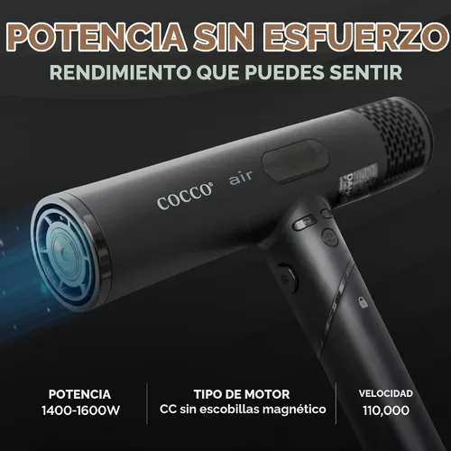 Vista 4 de COCCO Secador iónico de aire, secador de pelo plegable profesional del Negro