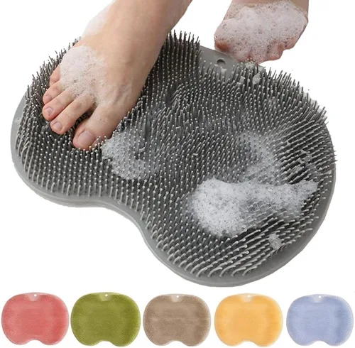 Vista 8 de Alfombrilla de silicona para pies de ducha, limpiador mejorado de pies con ventosas para montar en la pared, almohadilla de limpieza mejorada