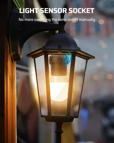 Vista 7 de DEWENWILS Enchufe con Sensor de Luz, Enchufe de Sensor de Anochecer a Amanecer, Enchufe de Bombilla para Luminarias, Compatible con Bombillas