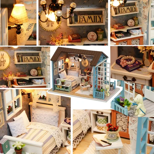 Vista 3 de Kit de casa de muñecas en miniatura para bricolaje, casa de muñecas de madera realista en miniatura 3D, habitación de casa de muñecas con muebles