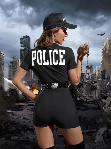 Vista 3 de Women's Police Uniform 4pcs Adult Halloween Policewoman Cosplay Outfit Sexy Cop Costumes for Women