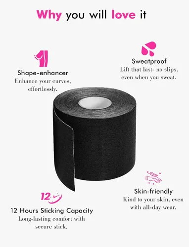 Vista 3 de PINQ POLKA Boob Tape Breast Lift Tape - Waterproof Adhesive Invisible Boobtape with Nipple Pasties Body Tape