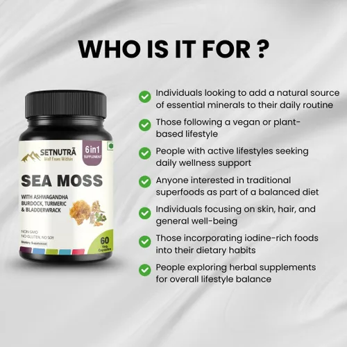 Vista 4 de Musgo marino 6 en 1 Super Blend Ashwagandha bardana cúrcuma y vejiga inmunidad y desintoxicación apoyo 60 cápsulas vegetales sin OMG sin gluten