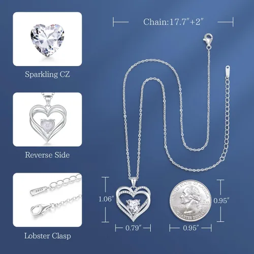 Vista 5 de CDE Collares de corazón para mujer, plata esterlina 925, dije de piedra natal, aniversario, cumpleaños, Navidad, día de San Valentín, joyería