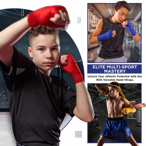 Vista 6 de RDX Boxing Wraps Kids 2.5M Guantes internos, Vendajes elásticos para el pulgar, Junior Under Mitts Protector de puño de mano Correas de soporte