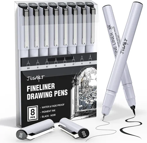 Vista 11 de JusArt - Bolígrafos fineliner, 6 unidades, 0.010 in, punta ultrafina, 01, sin corrimiento, bolígrafos de tinta negra impermeables para artistas