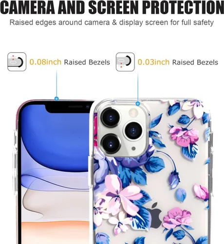 Vista 3 de Funda de flores para iPhone 11 Pro (5.8 pulgadas), patrón floral transparente y delgado, diseño femenino ultrafino, a prueba de golpes, parte