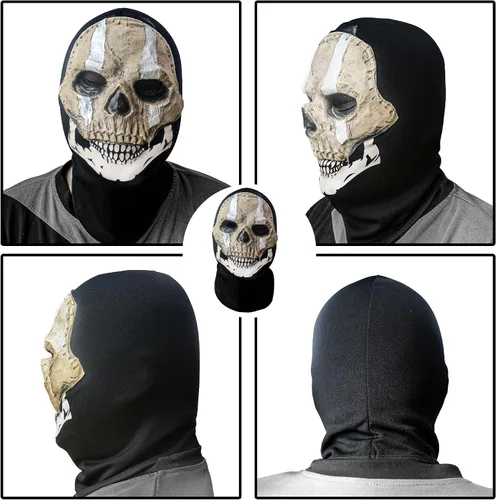Vista 4 de Ponjauk Máscara completa de calavera fantasma para Halloween, fiesta de cosplay, juego de guerra, máscara de calavera fantasma aterradora