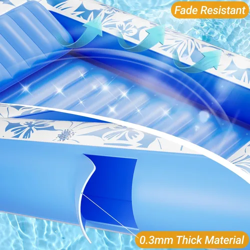 Vista 4 de SplashNSpray Flotadores de piscina inflables para adultos, 70 x 46 pulgadas, para broncearse, tumbona con reposacabezas y portavasos