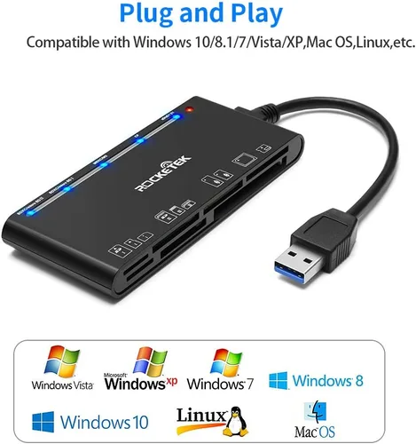 Vista 5 de Lector multitarjeta USB3.0, SD/TF/CF/Micro SD/XD/MS 7 en 1 rápido lector de tarjetas de memoria de 5 Gbps, escritor/concentrador para SD SDXC SDHC