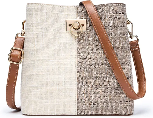 Vista 14 de KALIDI Bolsos cruzados para mujer de cuero vegano Bolso de hombro de moda con múltiples bolsillos Beige