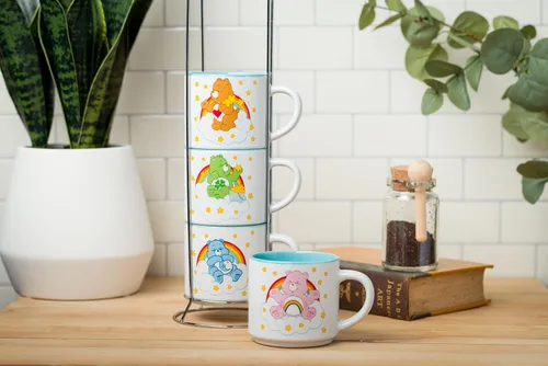 Vista 11 de Silver Buffalo Care Bears - Juego de tazas de cerámica con logotipo de corazón arcoíris, 4 unidades, 10 onzas