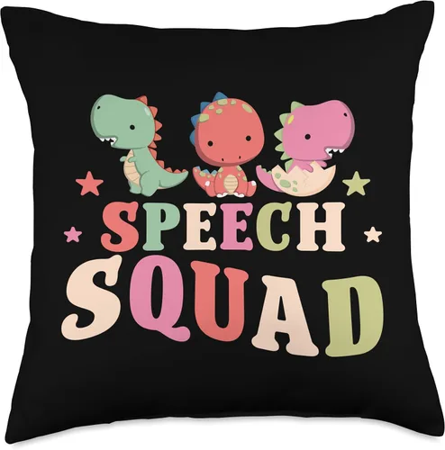 Vista 5 de CharlIan Minds - Speak Solutions Speech Therapy Squad Cute Dinosaur - Almohada de patólogo, terapia del habla, 16 x 16 pulgadas, multicolor