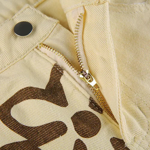 Vista 4 de Pantalones de mezclilla Y2K con estampado de flores para mujer, de pierna ancha, cintura alta, pantalones de mezclilla estilo boyfriend, holgados
